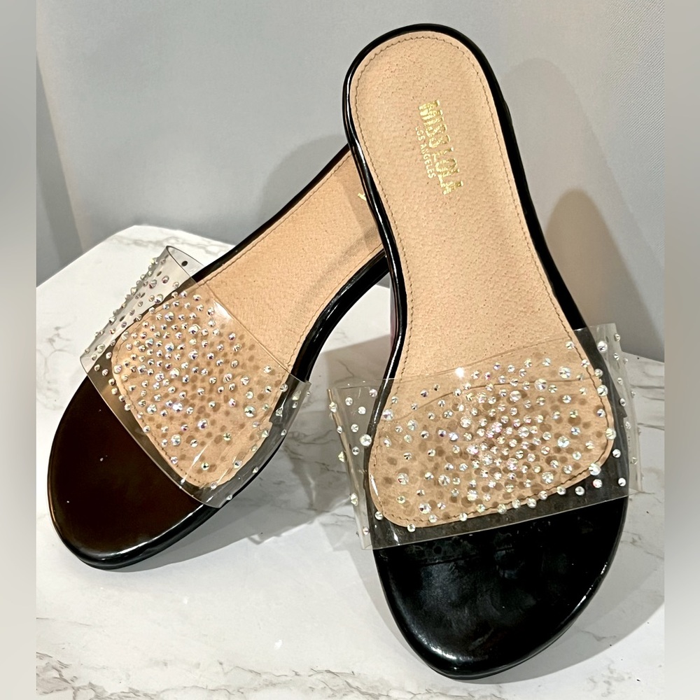 Rhinestone Slide Sandals by Miss Lola